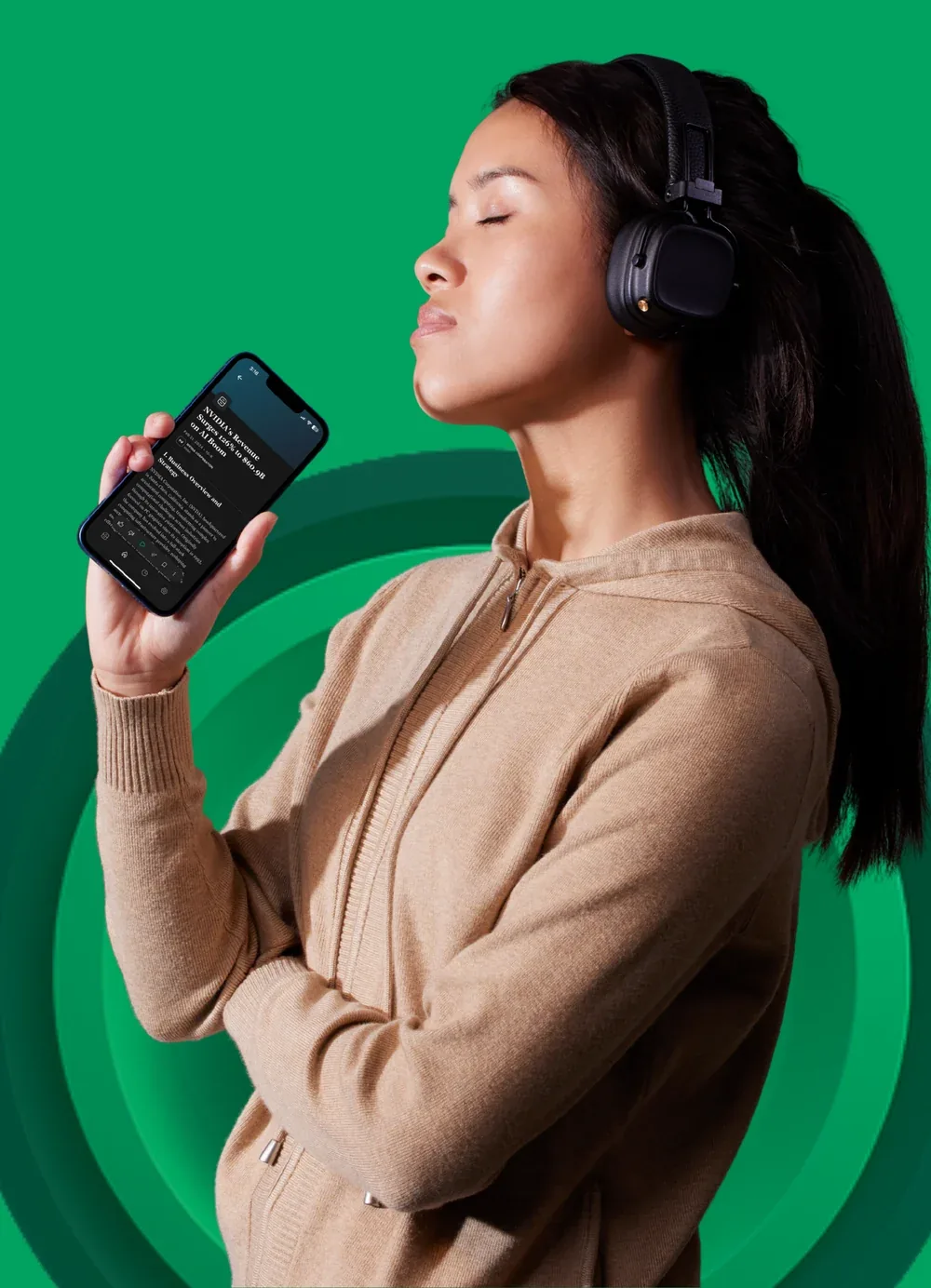 Listening to a market brief on headphones, on the move